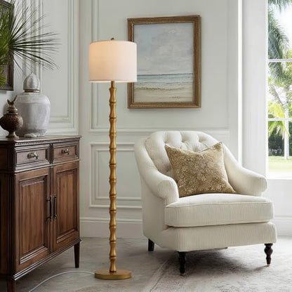 BOBOMOMO 62" Rustic Farmhouse Floor Lamp Antique Gold with Remote & Dimmable 9W Bulb, 3 Color Temperatures Resin Standing Lamp, Retro Tall Lamp for Living Room, Bedroom, Nursery, Office, Reading Nook - color: Aged Gold
