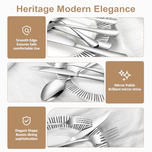 Silverware Set 20 Piece Stainless Steel Flatware Set Silverware Utensils for 4 People Includes Forks Knives Spoons & Salad Forks Dishwasher Safe Durable Tableware for Home Restaurant or Outdoor Use - size: 20-Piece