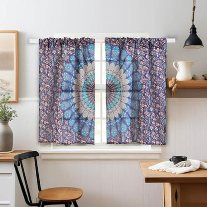 Popular Handicrafts Indian Hippie Bohemian Beautiful Elephant Mandala Curtain Panels Blue Tarquiose - color: Blue Tarquiose, size: 18"W x 32"L (Pack of 2)