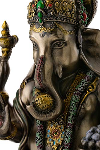 Top Collection Ganesh Statue Sitting on Lotus Pedestal - Lord of Success Sculpture in Premium Cold Cast Bronze with Colored Accents - 7.25-Inch Collectible Hindu God Ganesha Figurine