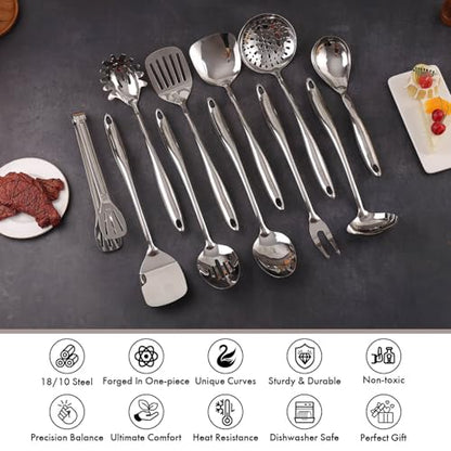 18/10 Stainless Steel Kitchen Utensils Set with Holder for Countertop - color: 12-Pieces
