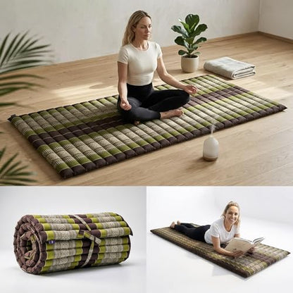 Leewadee Thai Roll Mat 75 x 28 inches Kapok Firm - color: Sf20 - Brown, Green, size: M: 75x28"