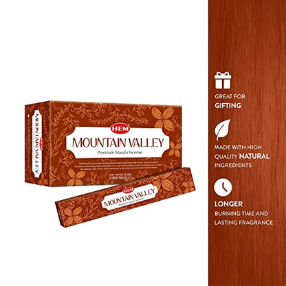 Hem Mountain Valley Masala Incense Sticks | Natural Fragrance of Sandalwood for Positivity | Smudge Healing Incense for Stress Relief & Cleansing | Gift Set - Pack of 12 (15 GMS Each) - size: Mountain Valley