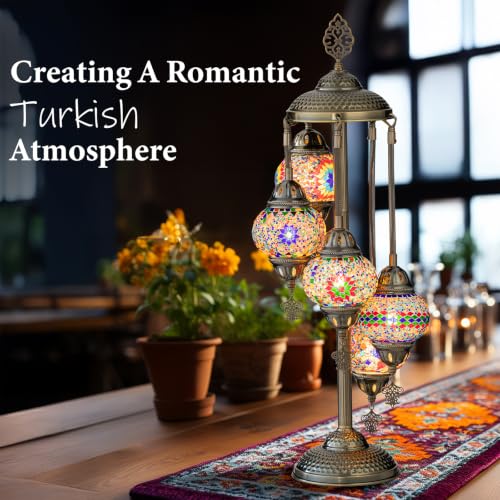 Marrakech 31" Turkish Mosaic Lamp Handmade 5 Globes Moroccan Table Lamp - color: 5 Globes - Mixed Color