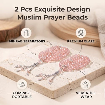 2Pcs Muslim Prayer Beads, 99 Colored Glaze Beads