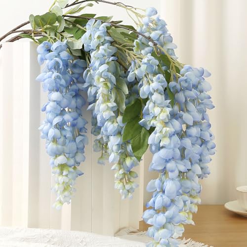 4pcs 47.2in Artificial Fake Wisteria Hanging Flower Garland Silk(blue) - color: Blue