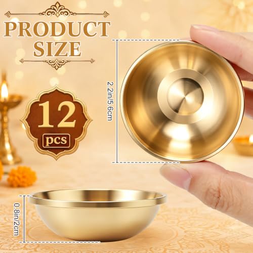 12 Pcs Pure Brass Bowls for Puja, 2.2 Inch Altar Offering Bowls - size: 2.2 Inch