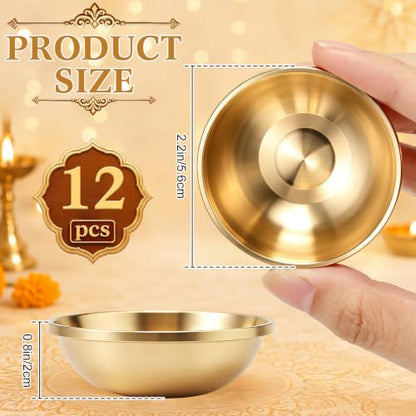 12 Pcs Pure Brass Bowls for Puja, 2.2 Inch Altar Offering Bowls - size: 2.2 Inch