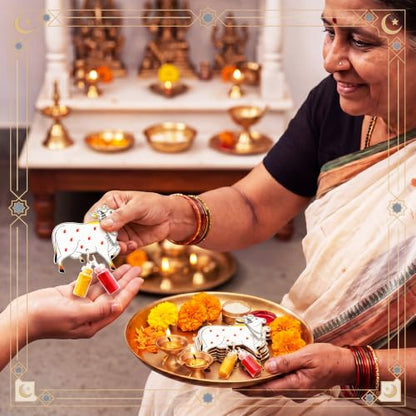 10 Pack Pichwai Cow Haldi Kumkum Holders Gifts Bulk with Empty Mini Glass Jar Pasupu Sindoor Set Return Gift for Varalakshmi Vratam, Diwali, Pooja, Indian Wedding, Housewarming Favor Traditional Puja