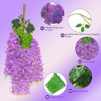 Wisteria Hanging Flowers, 12 Pcs Artificial Wisteria Garland Flower Vines - color: Light Purple, size: 12 Pack