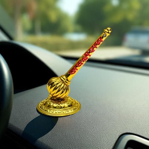 Lord Shree Hanuman Ji Gada with Jai Shree Ram Engraving Hanuman Ji Sota Idol for Mandir Pooja Room Home & Office Decor, Bajrangbali Sankat Mochan God Idol for Car Dashboard (Golden - Metal)