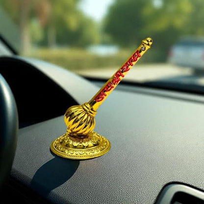Lord Shree Hanuman Ji Gada with Jai Shree Ram Engraving Hanuman Ji Sota Idol for Mandir Pooja Room Home & Office Decor, Bajrangbali Sankat Mochan God Idol for Car Dashboard (Golden - Metal)