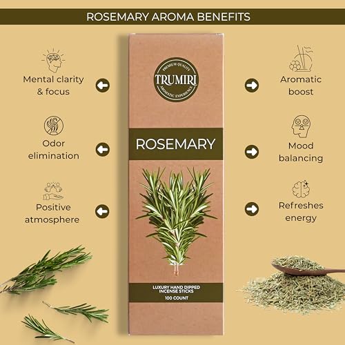 Rosemary Incense Sticks - Pack of 100 Inscents-Sticks Inciensos Aromaticos - Made with Natural Essential Oil - Scented Insence Non Toxic Agarbatti Incents - color: Rosemary