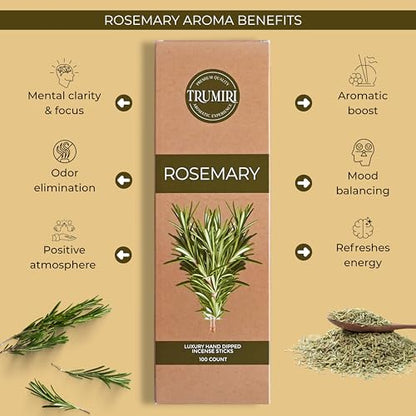 Rosemary Incense Sticks - Pack of 100 Inscents-Sticks Inciensos Aromaticos - Made with Natural Essential Oil - Scented Insence Non Toxic Agarbatti Incents - color: Rosemary