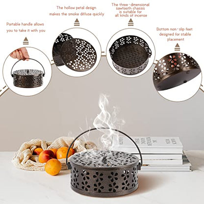 Portable Iron Mosquito Coil Holder with Handle for Outdoor, Bronze - color: Bronze