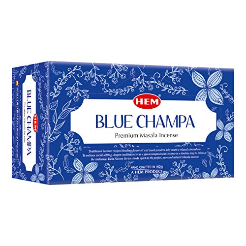 HEM Premium Blue Champa Masala Incense Sticks | Pure Herbs, Wood Powder | Aromatherapy Incense for Stress Relief, Air Purifier & Cleansing | Gift Set - Pack of 12 (15 GMS Each) - size: Blue Champa