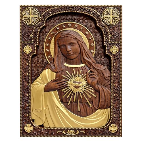 bgcarpenter Handmade Wooden Immaculate Heart of Mary Wall Decor-10 Inch - color: Immaculate Heart of Mary, size: 10 Inch
