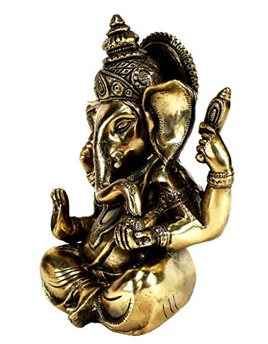 eSplanade 8" Brass Ganesha in Antique Finish | Pooja Puja Ganesh Ganesha Ganpati Ganapati Murti Idol (8" Ganesh Big)