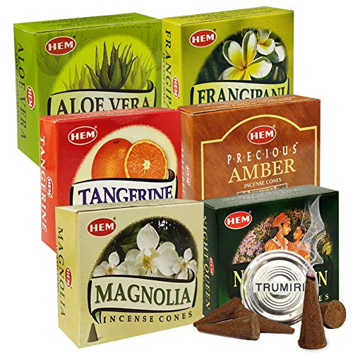 Hem Incense Cones Variety Pack #3 and Cone Incense Burner Bundle with 6 Most Desired Fragrances - color: Popular 6a