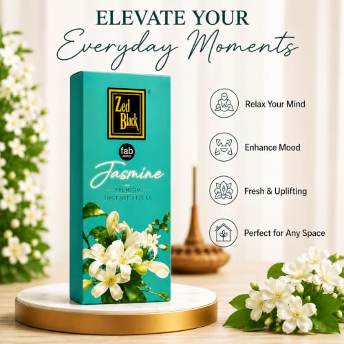 Zed Black Jasmine Incense Sticks, Sweet Blooming Floral Scent, 120 Sticks - color: Jasmine