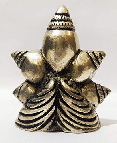 athizay Brass Ganesha Idols Antique Finish Shankha Shape Carved Out for Prayer Room Living Room. Gifting Brass Statues for Home and Office (Shankh Ganesha Antique 10.5 cm).