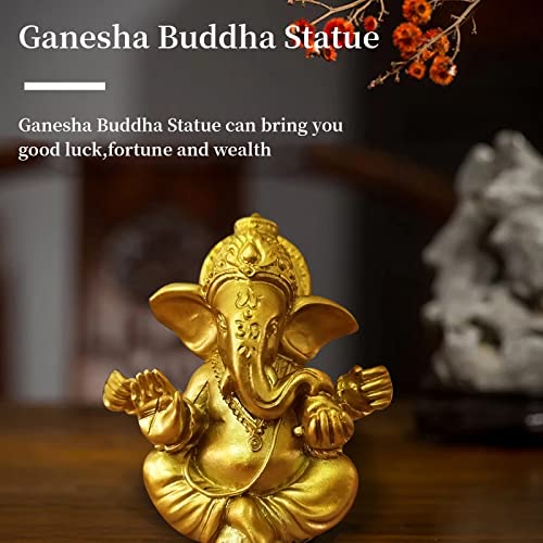 Hindu Gold Lord Ganesha Statues,1PC Mini Indian Elephant God Statue Resin Sculpture,Ganesh Figurine Handmade Elephant Ornaments Decoration for Home Office Car