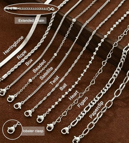 10 Pcs 14K Gold Plated Bracelet for Women, Dainty Stackable Chain Set - color: Silver