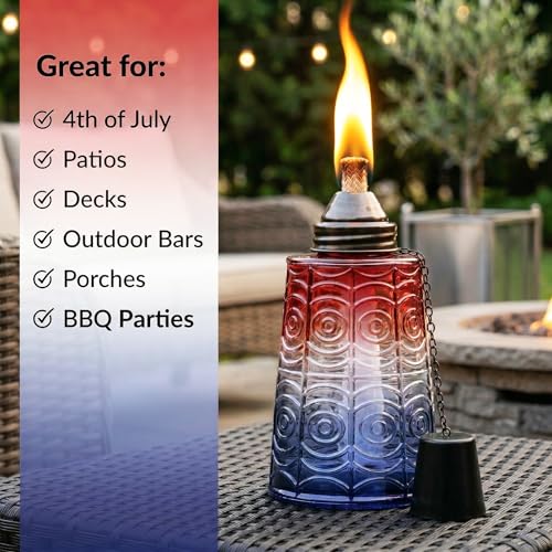 Seraphic Citronella Torches for Outside Patio Table Top, Red/White/Blue - color: Red/White/Blue