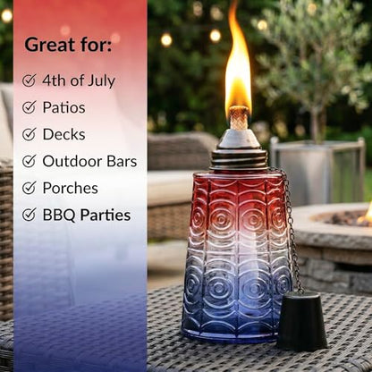 Seraphic Citronella Torches for Outside Patio Table Top, Red/White/Blue - color: Red/White/Blue