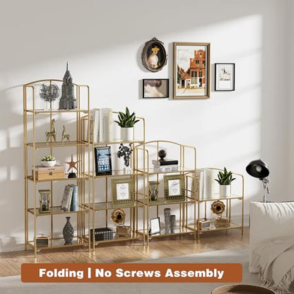 Crofy 2-Tier Foldable Bookshelf, Gold Frame & Transparent Shelves - color: Gold Frame & Transparent Shelf, size: 2 Tier