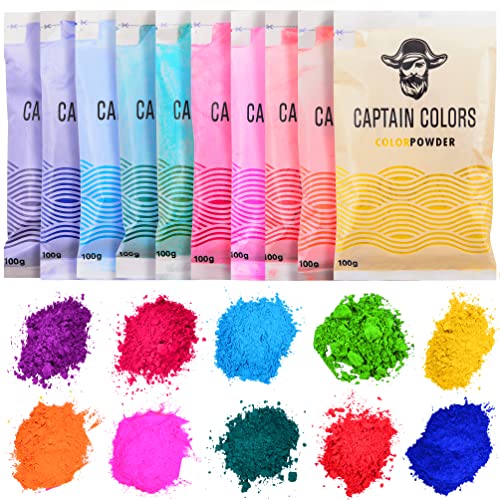 10 Colors x 100gram Each - Holi Color Powder, 10 Natural Powders for Color Wars, Fun Runs, Summer Camps, Festivals, 5k Marathons, Gender Reveals, Parties, Fundraisers, and Rangoli - (100gram Each)