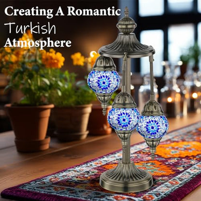 Marrakech 23" Turkish Mosaic Lamp Handmade 3 Globes Moroccan Table Lamp - color: 3 Globes - Blue