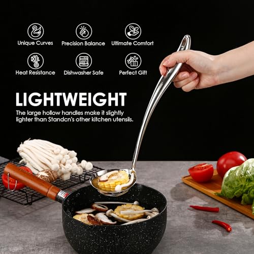 304 Stainless Steel Kitchen Utensil Set - 9 PCS Serving Utensils, Cooking Utensil, Solid Spoon, Slotted Spoon, Fork, Spatula, Ladle, Skimmer Spoon, Slotted Spatula Tunner, Spaghetti Spoon, Large Spoon - color: Sliver