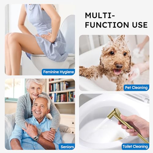 Arofa Built-in Hot and Cold Bidet Sprayer, Warm Water Bidet, Brushed Gold - color: Gold, size: Built-in Hot & Cold Water Modes-Round