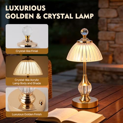 Gold Crystal Battery Operated Rechargeable Lamp Cordless, Pumpkin - color: Gold-Pumpkin