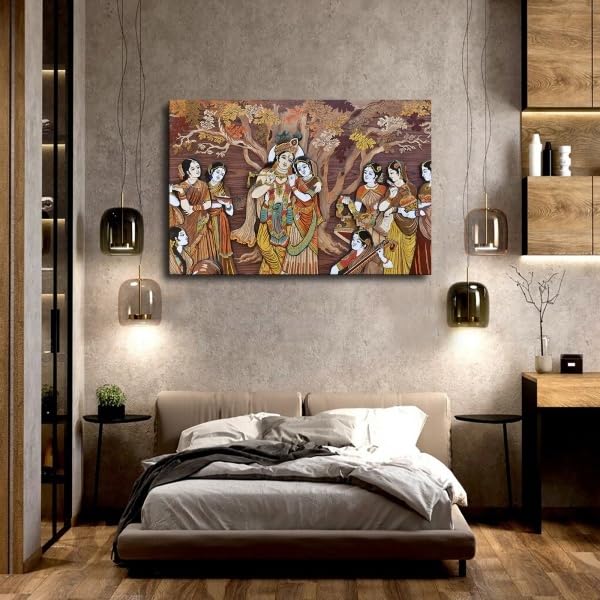 Radha Krishna Hindu Gods Canvas Posters Wall Art Home Living Room Bedroom Decor Mural (Frame 24in*36in) - size: Frame 24in*36in