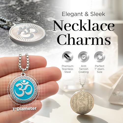1" Stainless Steel Necklace Charms | Third Eye Vision | Peace Symbol | Finding Your Self | Yin & Yang | Moon Cat | Turtle Power | Flower of Life | | OM | Mystical Spiritual Protection, for Men & Women - style: OM Radiant Sky Silver