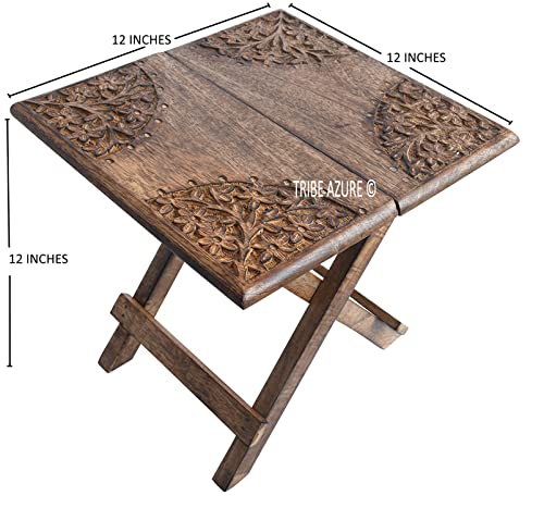 Tribe Azure Fair Trade Small Altar Table, Meditation Altar, Puja, Wood Wiccan Altar Table Buddhist, Tea Japanese, Small Low Side Table Dragon (Folding Small Floral) - size: Small Folding Floral