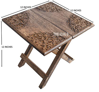 Tribe Azure Fair Trade Small Altar Table, Meditation Altar, Puja, Wood Wiccan Altar Table Buddhist, Tea Japanese, Small Low Side Table Dragon (Folding Small Floral) - size: Small Folding Floral