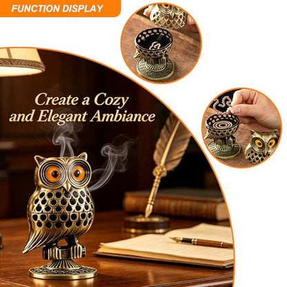 Alloy Owl Shaped Incense Burner with Incense Coils-(Aeneous) - color: Aeneous