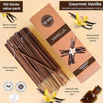 Vanilla Incense Sticks - Pack of 100 Insence-Sticks - Inciensos Aromaticos para La Casa Made with Natural Inscent Ingredients - Scented Insence Non Toxic Incents - color: Vanilla