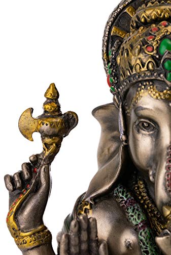 Top Collection Ganesh Statue Sitting on Lotus Pedestal - Lord of Success Sculpture in Premium Cold Cast Bronze with Colored Accents - 7.25-Inch Collectible Hindu God Ganesha Figurine