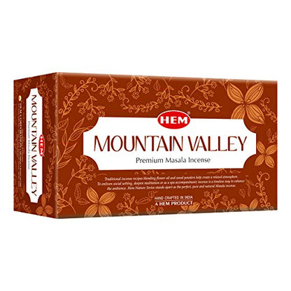 Hem Mountain Valley Masala Incense Sticks | Natural Fragrance of Sandalwood for Positivity | Smudge Healing Incense for Stress Relief & Cleansing | Gift Set - Pack of 12 (15 GMS Each) - size: Mountain Valley