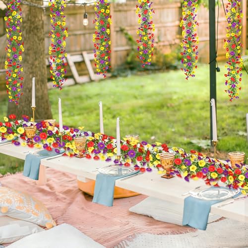 Dremisland Artificial Flowers Garland 2 Pack Summer Floral Garland - color: Red Yellow Purple, size: 2PCS