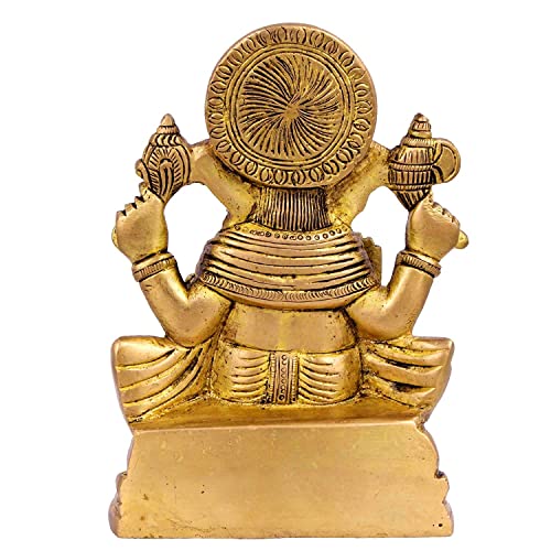 GLOOKS Ganesha Hindu Religious Statue of God Idol 5.2 Inches Brass Sculpture