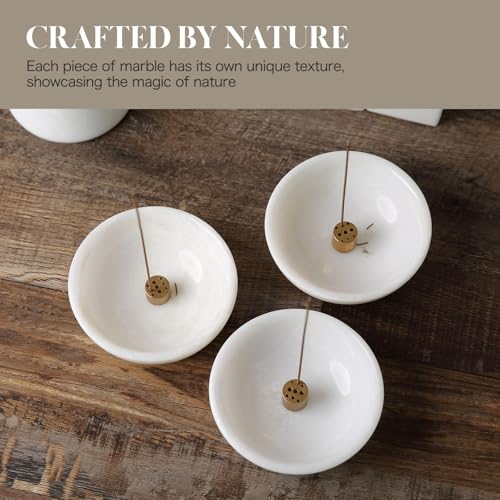 Koville Natural Marble Incense Holder, Incense Holder for Sticks with 9 Holes, Handmade Incense Burner Ash Catcher for Meditation Yoga SPA, Balsam Fir/Palo Santo/Sage/Cone (White) - color: D=130-white