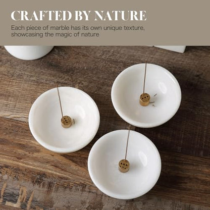 Koville Natural Marble Incense Holder, Incense Holder for Sticks with 9 Holes, Handmade Incense Burner Ash Catcher for Meditation Yoga SPA, Balsam Fir/Palo Santo/Sage/Cone (White) - color: D=130-white