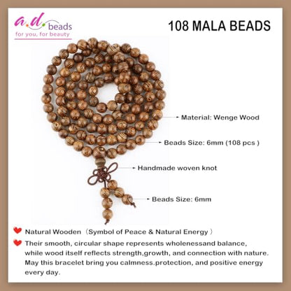 AD Beads 6mm 8mm 108 Prayer Mala Jasper Elastic Bracelet - Handmade Yoga Meditation Healing Power Energy Gifts for Unisex Adult. - color: Wenge Wood Jasper(Creativity)