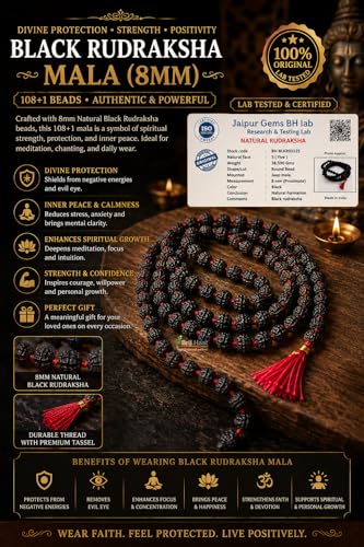 BRIJ HAAT Panch mukhi Black rudraksha mala 108+1 Beads for meditation Black