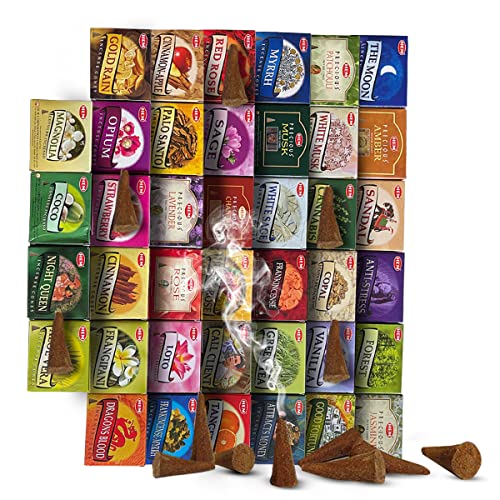 Hem Incense Cones Variety Pack of 12 Randomly Selected Fragrances and Incense Cone Holder Bundle Total 120 Cones - color: Random 12